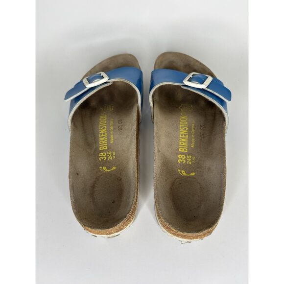 Birkenstock Madrid Blue Patent Leather Slides Sandals Women Sz 38EU/7-7.5M US - Picture 9 of 13